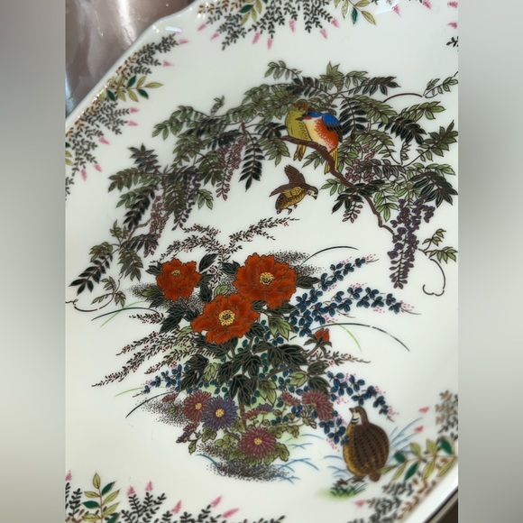 Vintage✨RARE FIND✨Satsuma 6-sided plate with birds, flowers, metallic gold - Picture 2 of 7